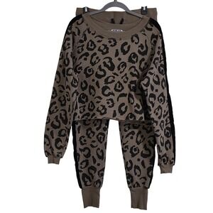 CHRLDR Leopard Print Velour Trim Sweatshirt Jogger Set Women Small / Medium READ
